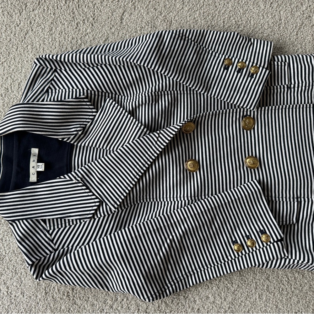 Cabi Striped Double-Breasted Blazer